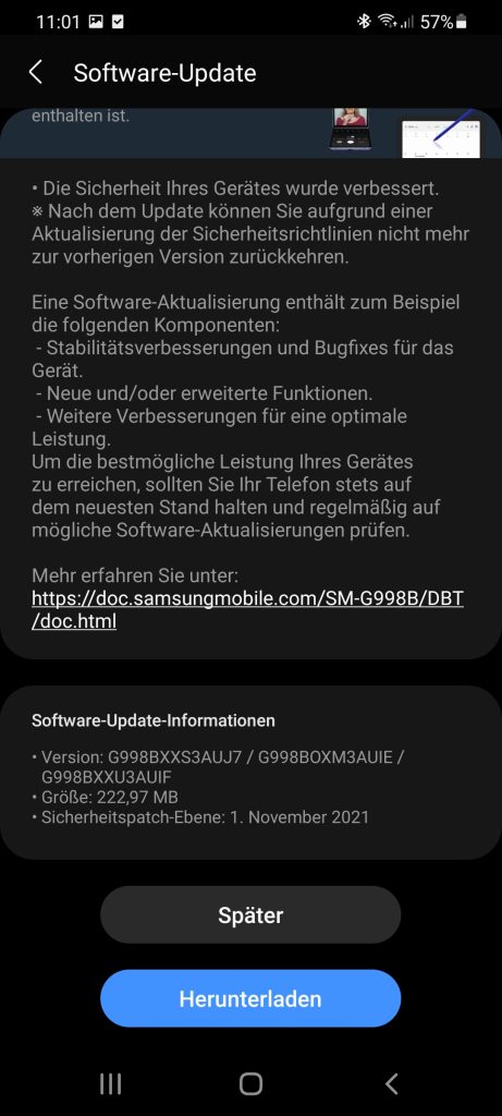 Samsung November 2021 security update OTA for Galaxy S21 devices in Germany