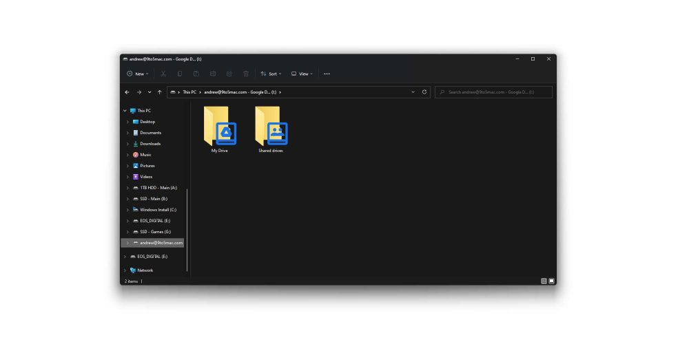 google drive opened in windows file explorer