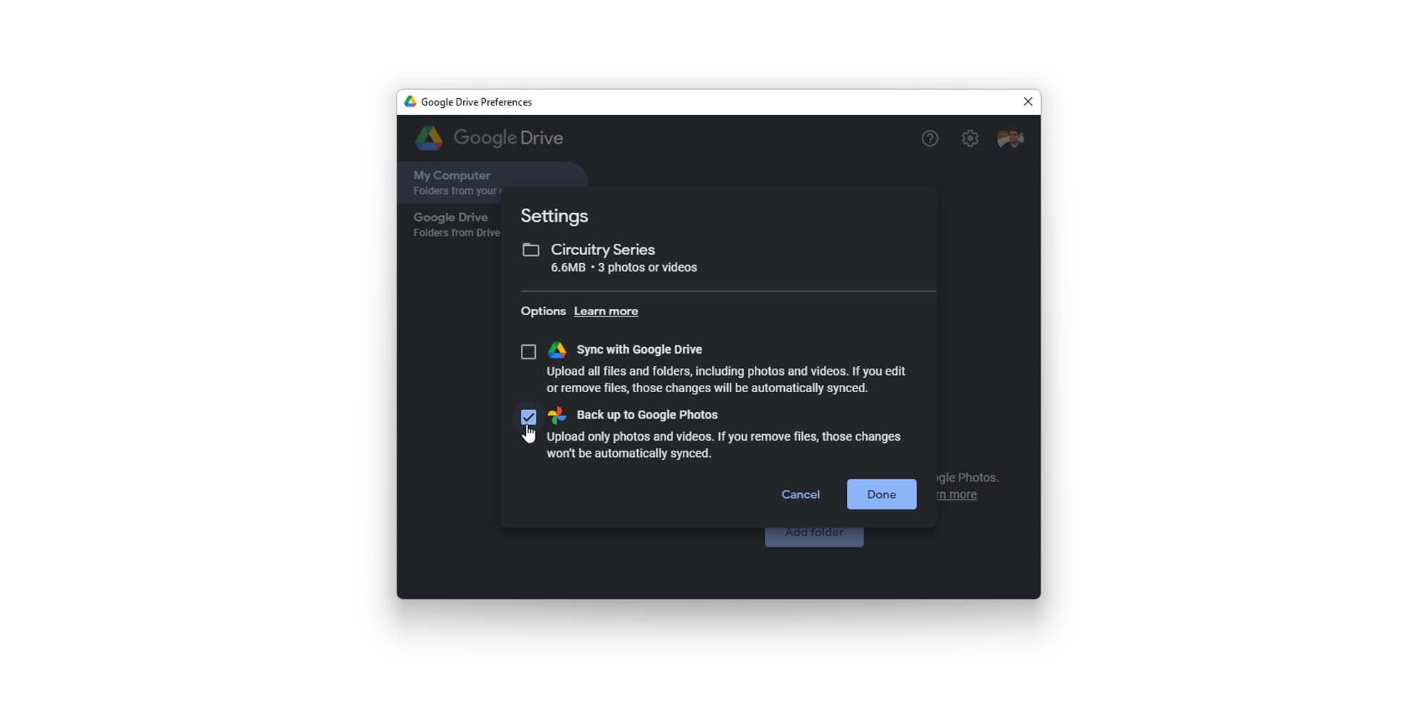 access google sync and backup on my desktop