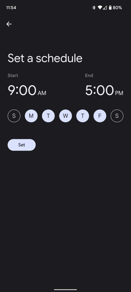 focus mode schedule selection on pixel 6