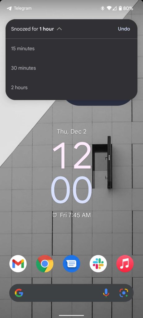 notification snoozed duration