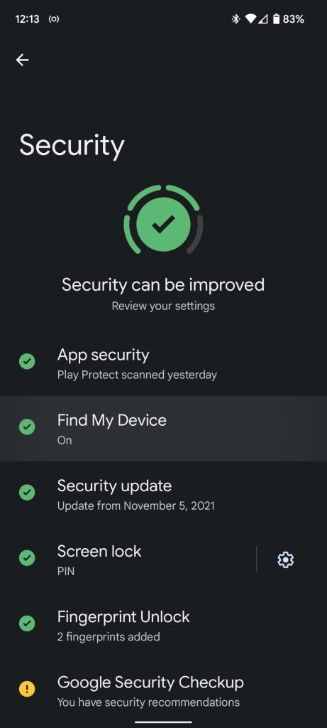 find my device under security settings android