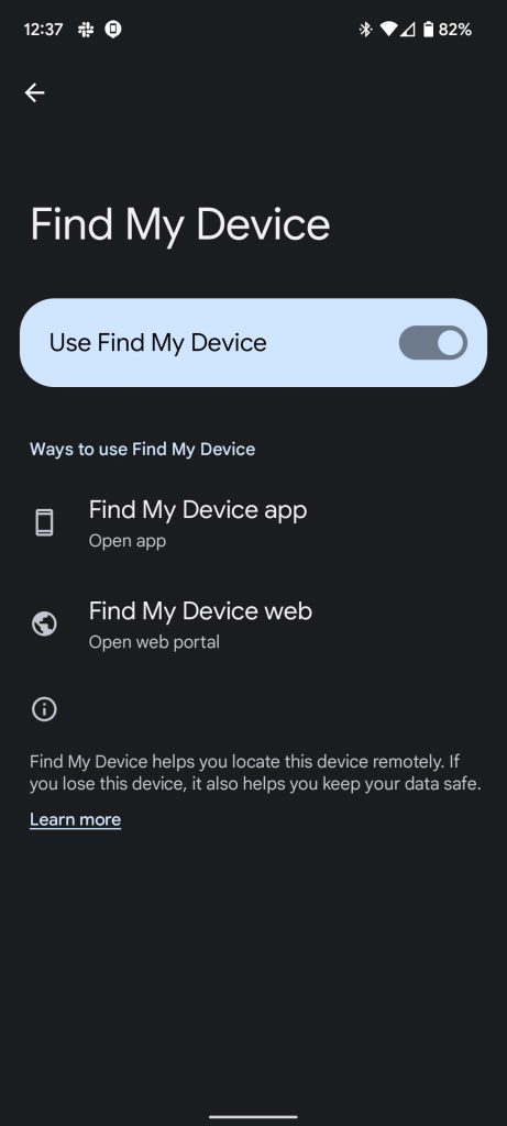 find my device toggle on android