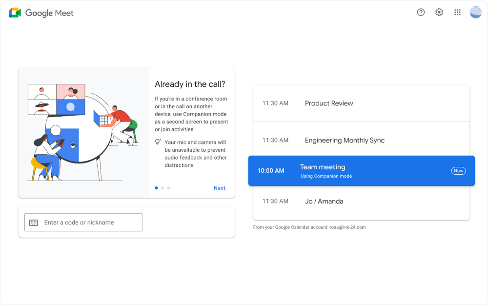 Google Meet «Companion Mode» развертывается в Интернете, начиная со звонков Nest Hub Max 4