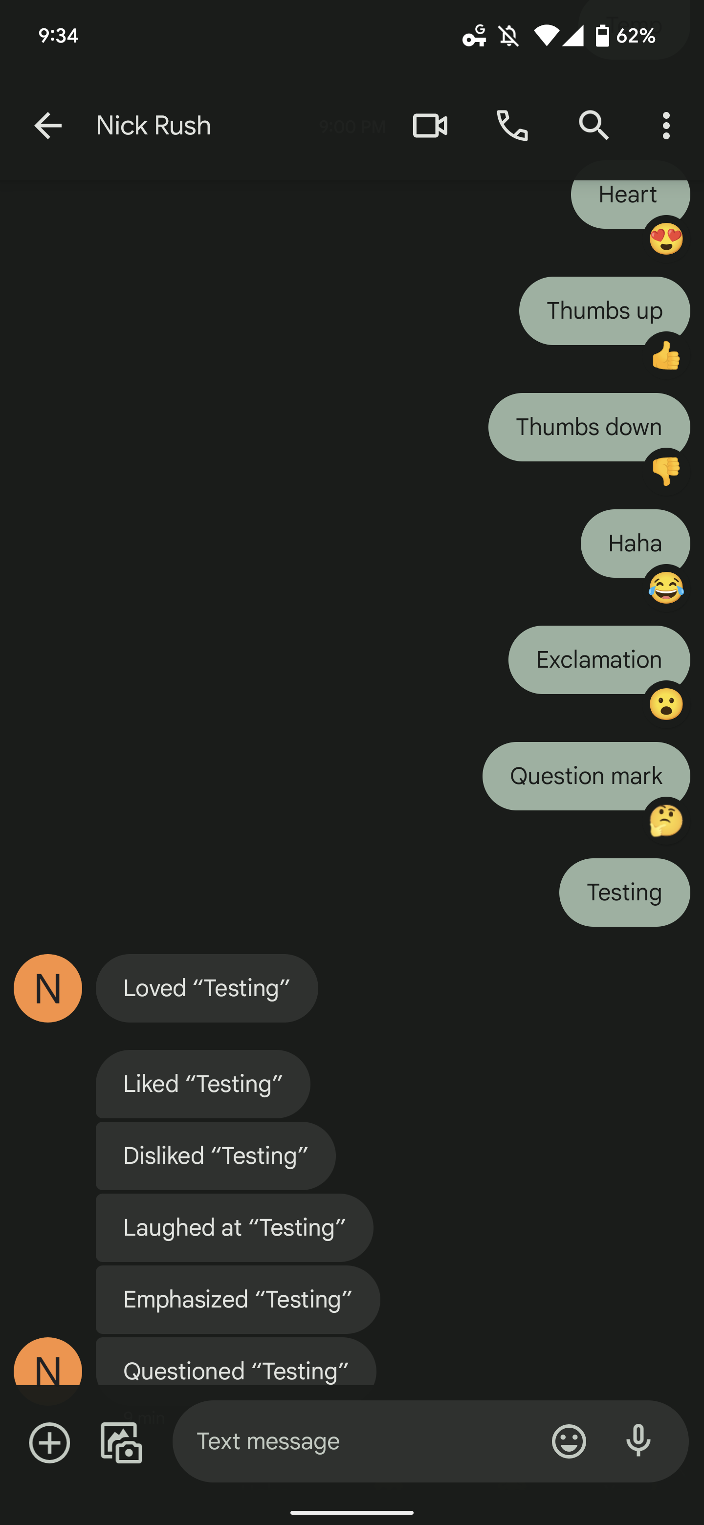 Android Messages iMessage reactions