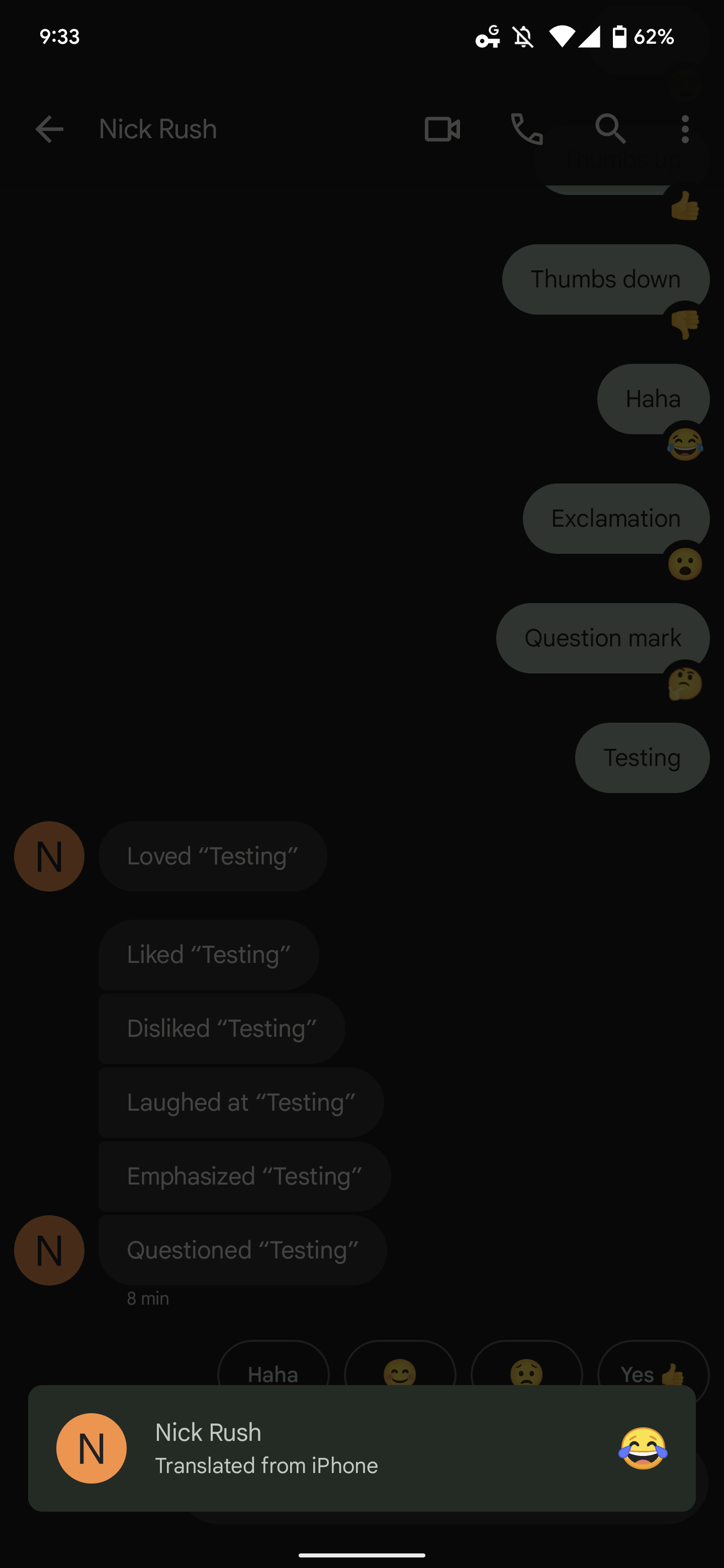 Android Messages iMessage reactions