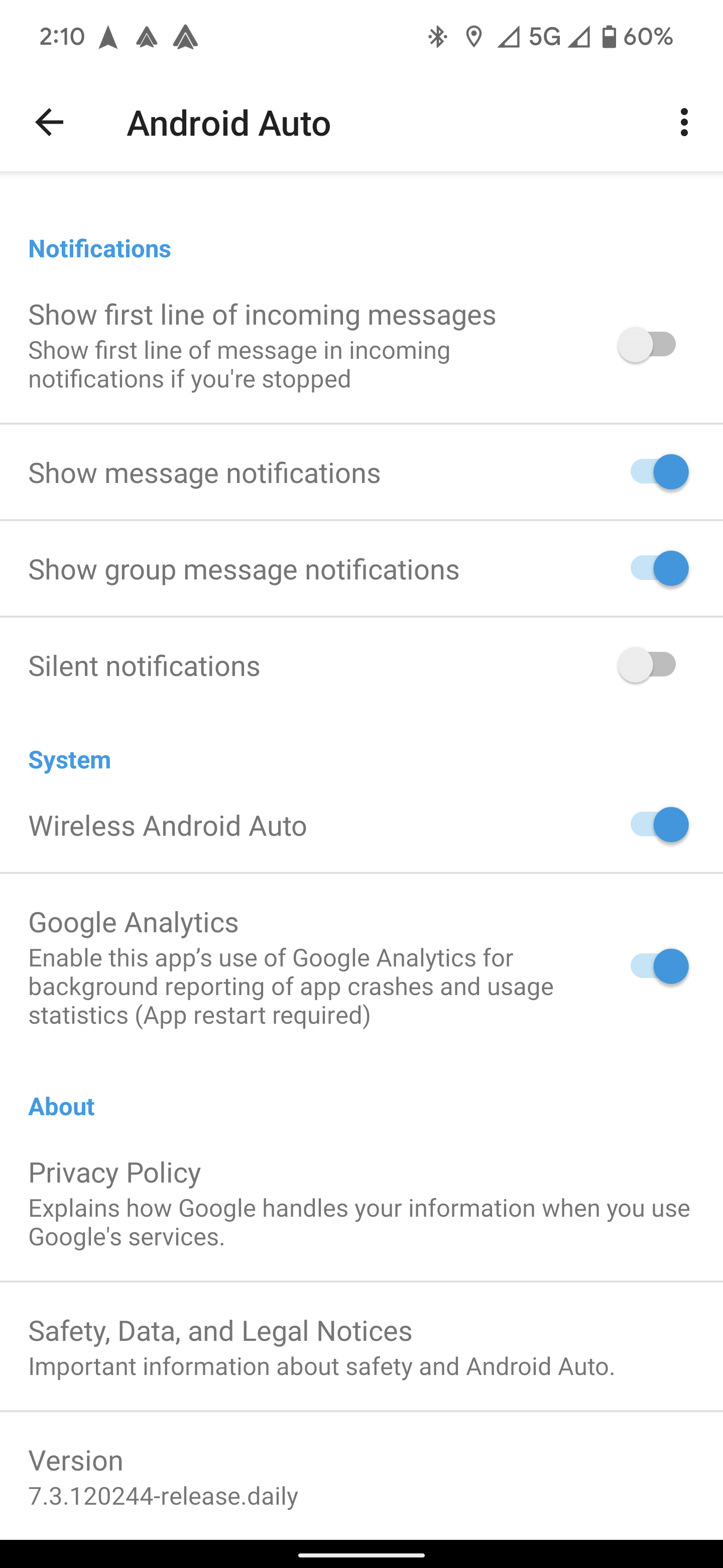 android auto wireless settings