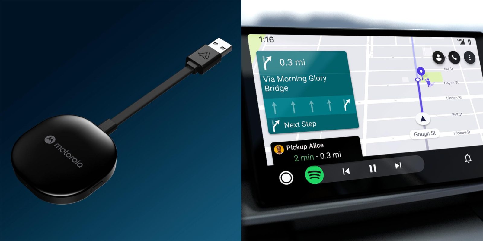 New Motorola MA1 Wireless Android Auto Car Adapter Dongle - Fast