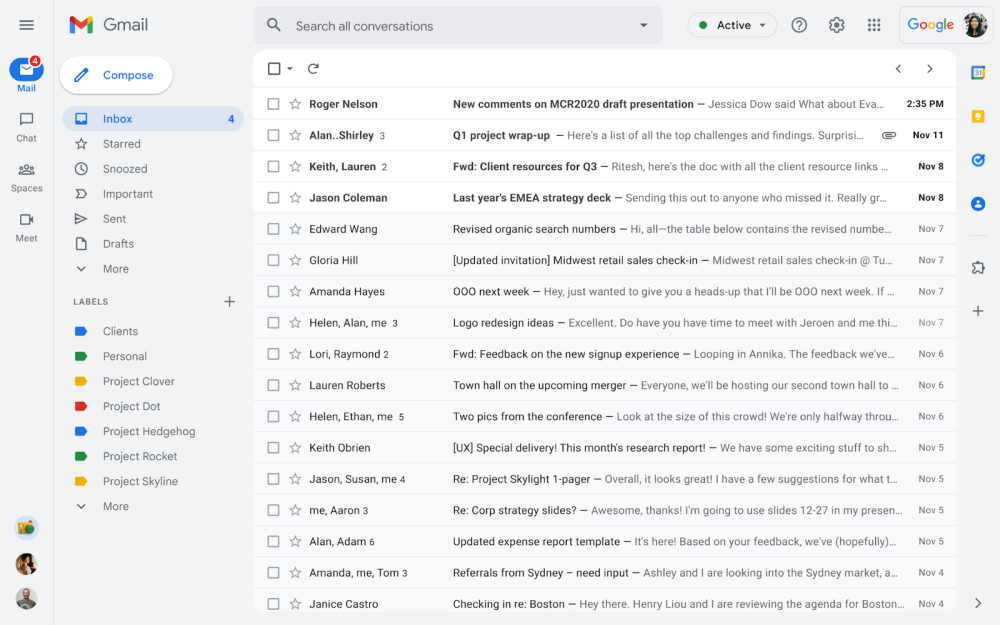 New Gmail view redesign