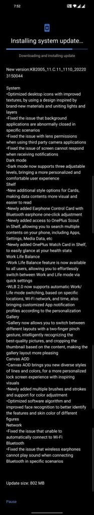 OnePlus 8 series Android 12 update changelog
