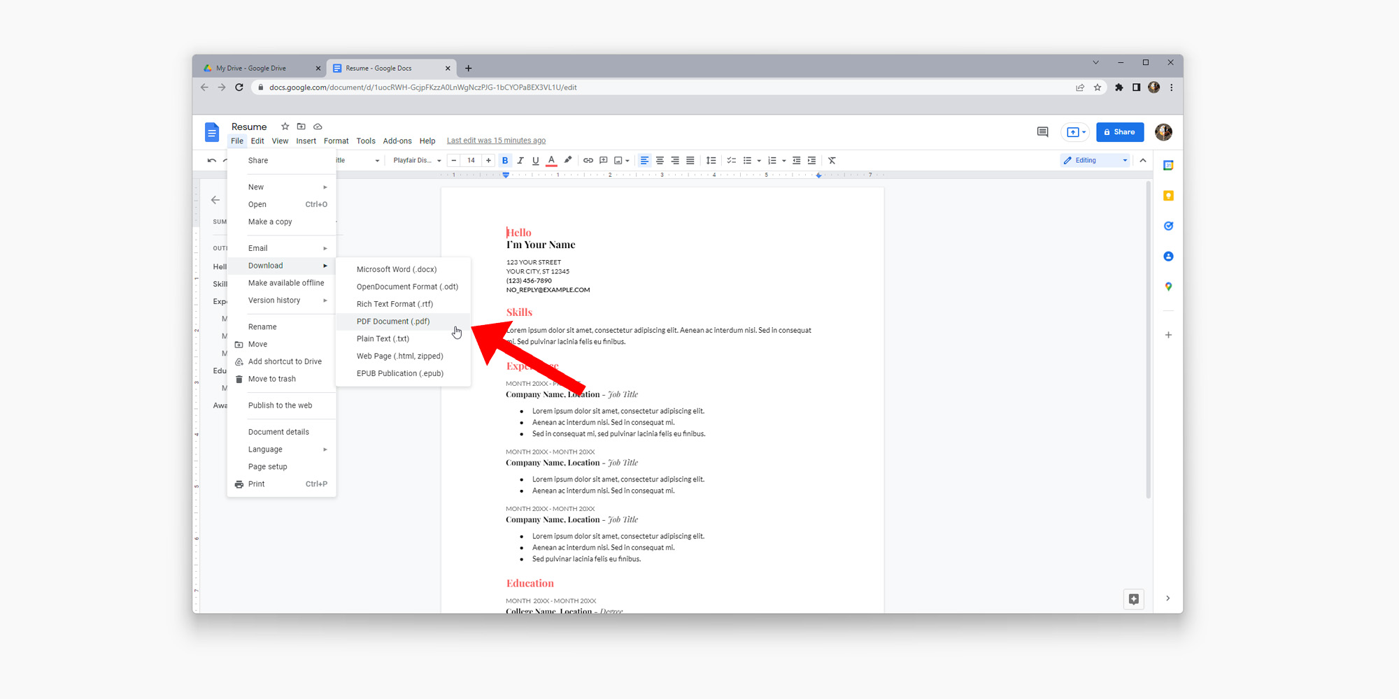 How to export a Google Doc to PDF in Google Drive