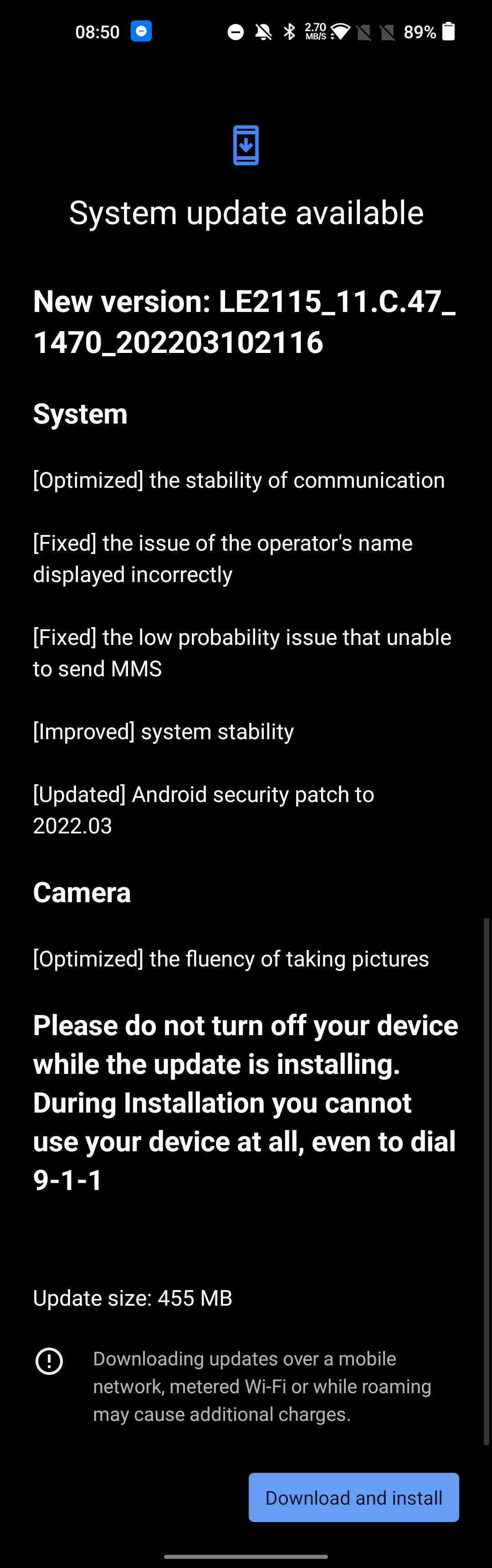 OnePlus 9 Pro with OxygenOS C.47 patch and March 2022 security update