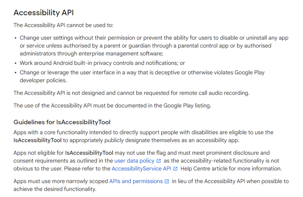 Google Accessibility API changes affecting call recording apps on the Play Store