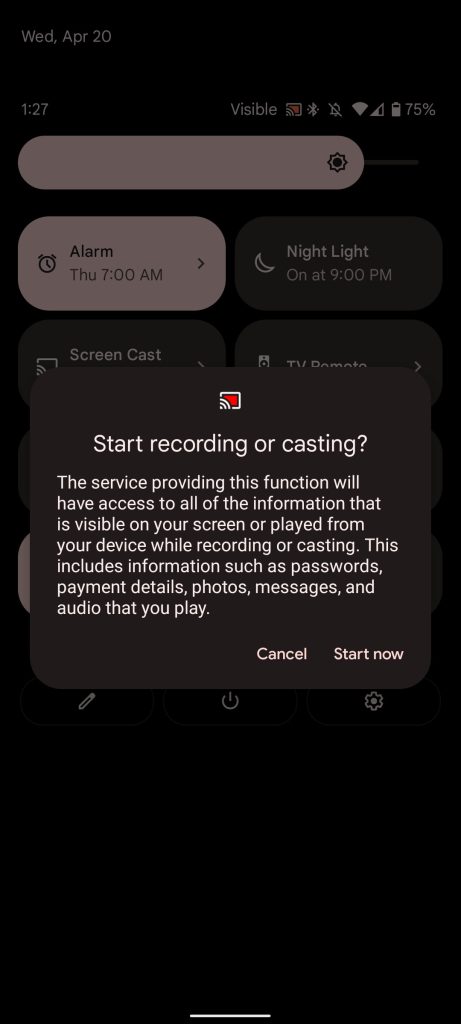 Accept prompt to Screen Cast