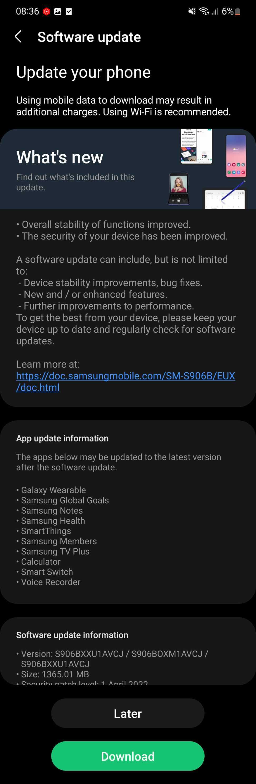 Samsung Galaxy S22+ April 2022 patch update notes
