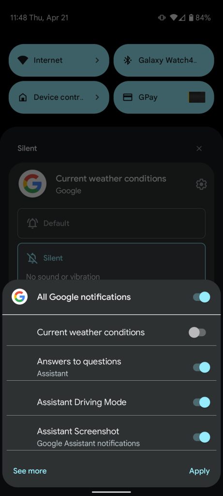 Turn off weather notification