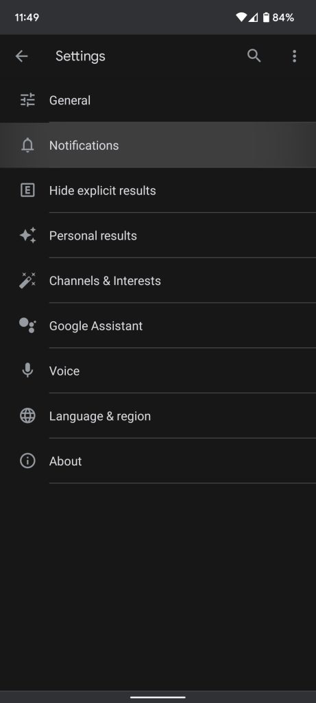 Google App settings