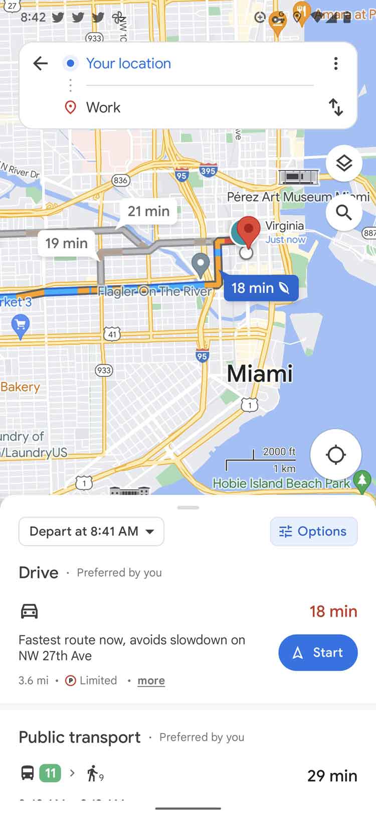 google maps transport method navigation UI