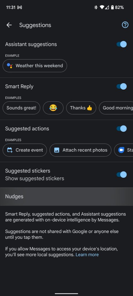 Nudges in Google Messages