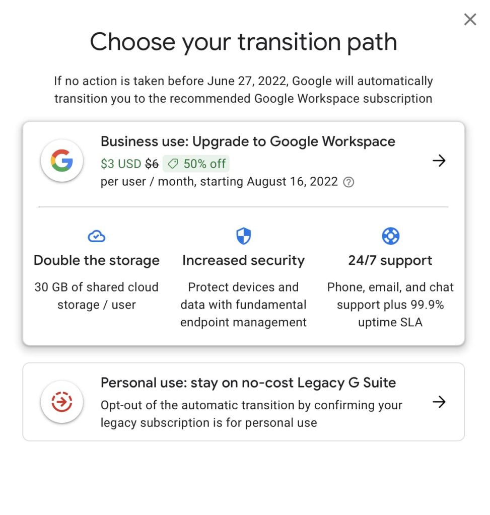 no-cost Legacy G Suite