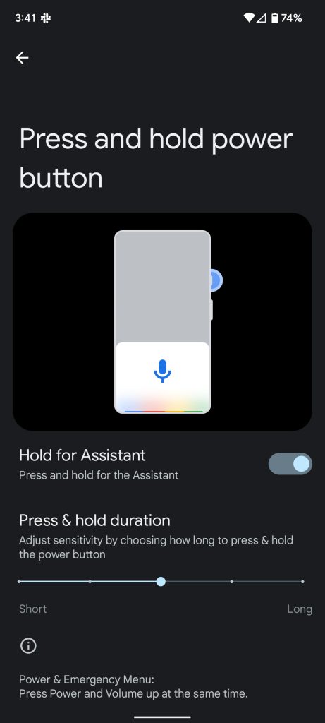 Set power button Google Assistant