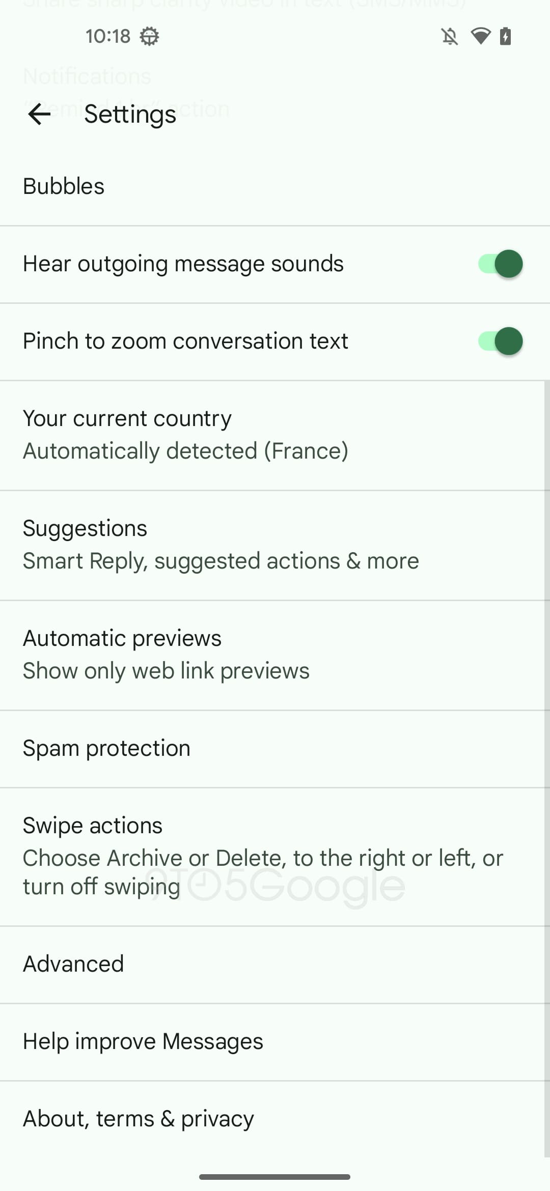 Google Messages Customize "Swipe Actions"