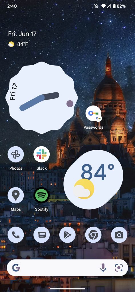 "Le password" Collegamento nella schermata iniziale di Android