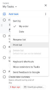 Google Tasks print