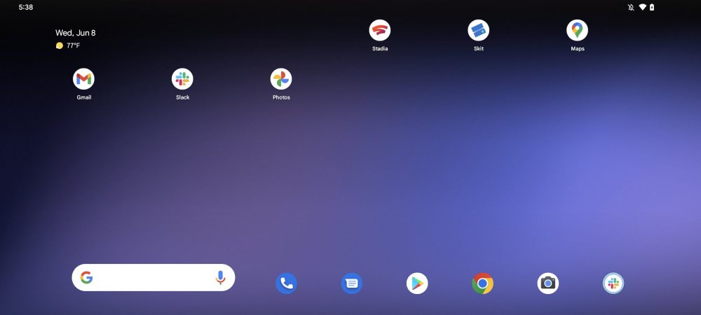 Pixel Launcher tablet layout with At A Glance