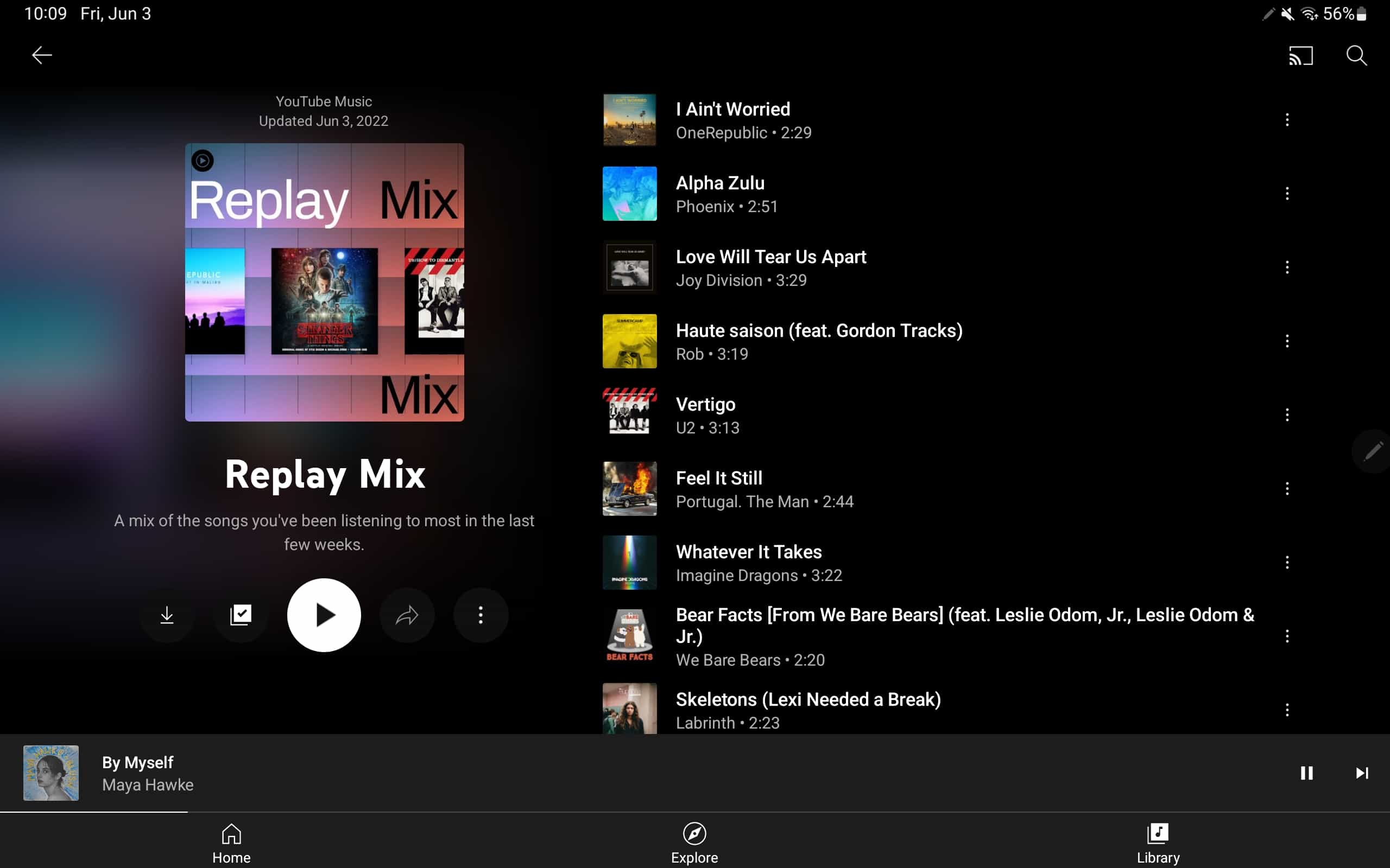 YouTube Music tablet playlist
