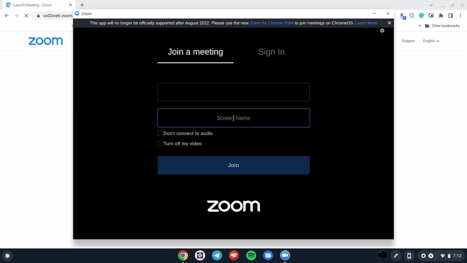 zoom chromebooks app shutdown