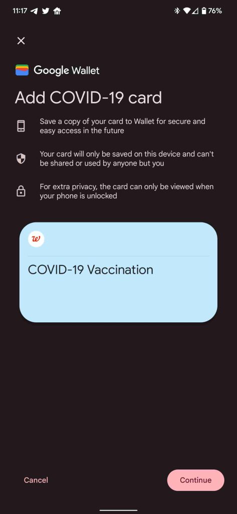 Google Wallet ajoute un vaccin