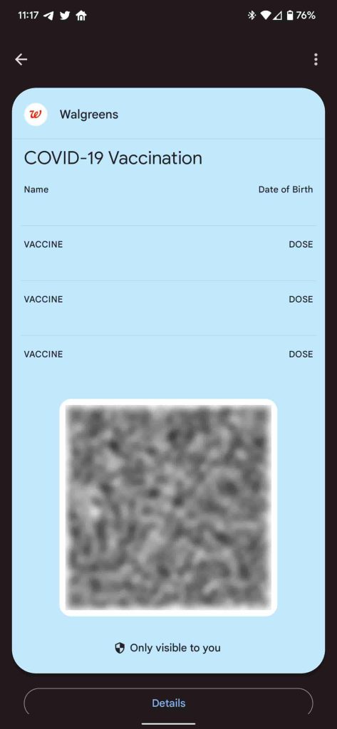 Carte de vaccination Google Wallet