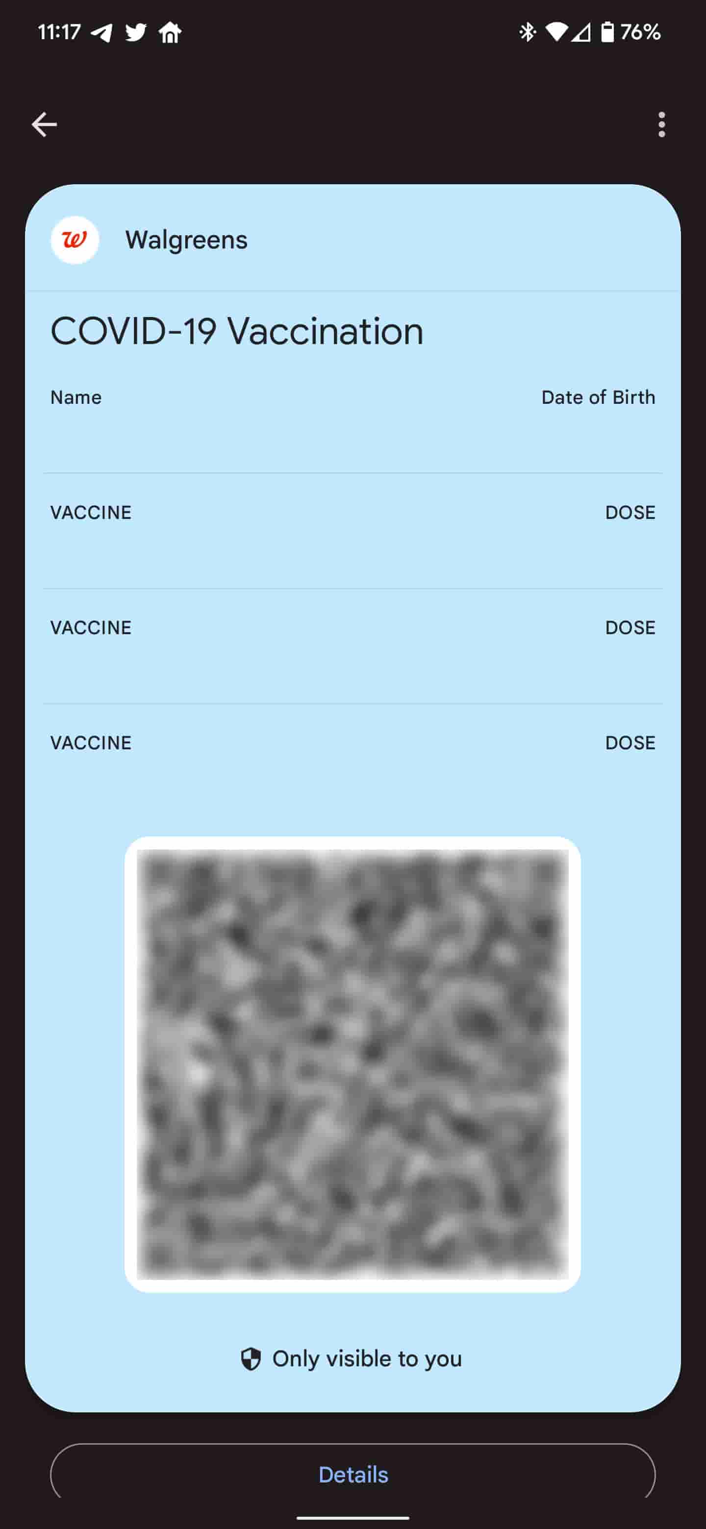 Google Wallet vaccine card