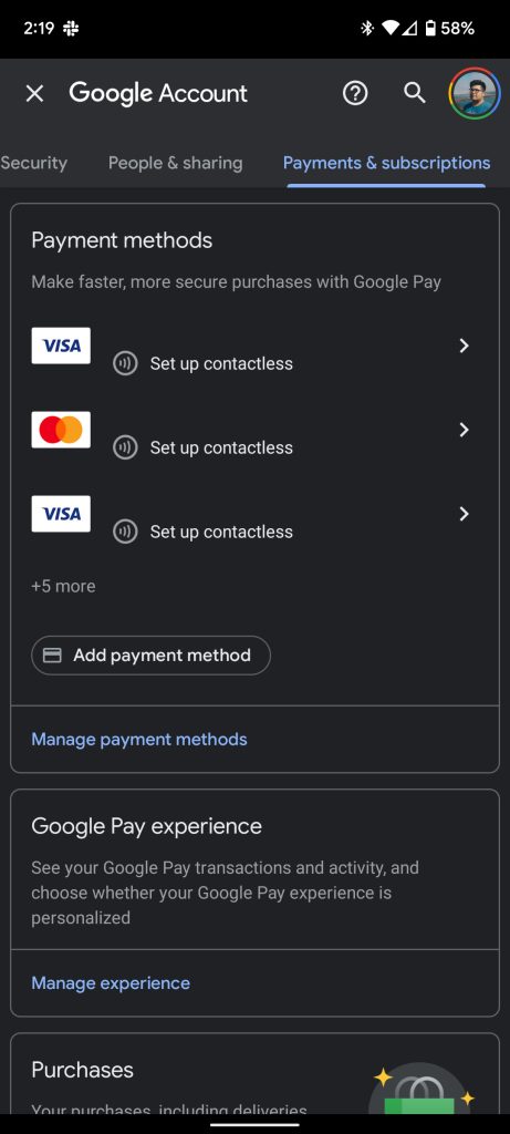 add or remove payment methods