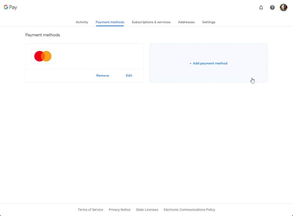 Add or remove a Google payment method 