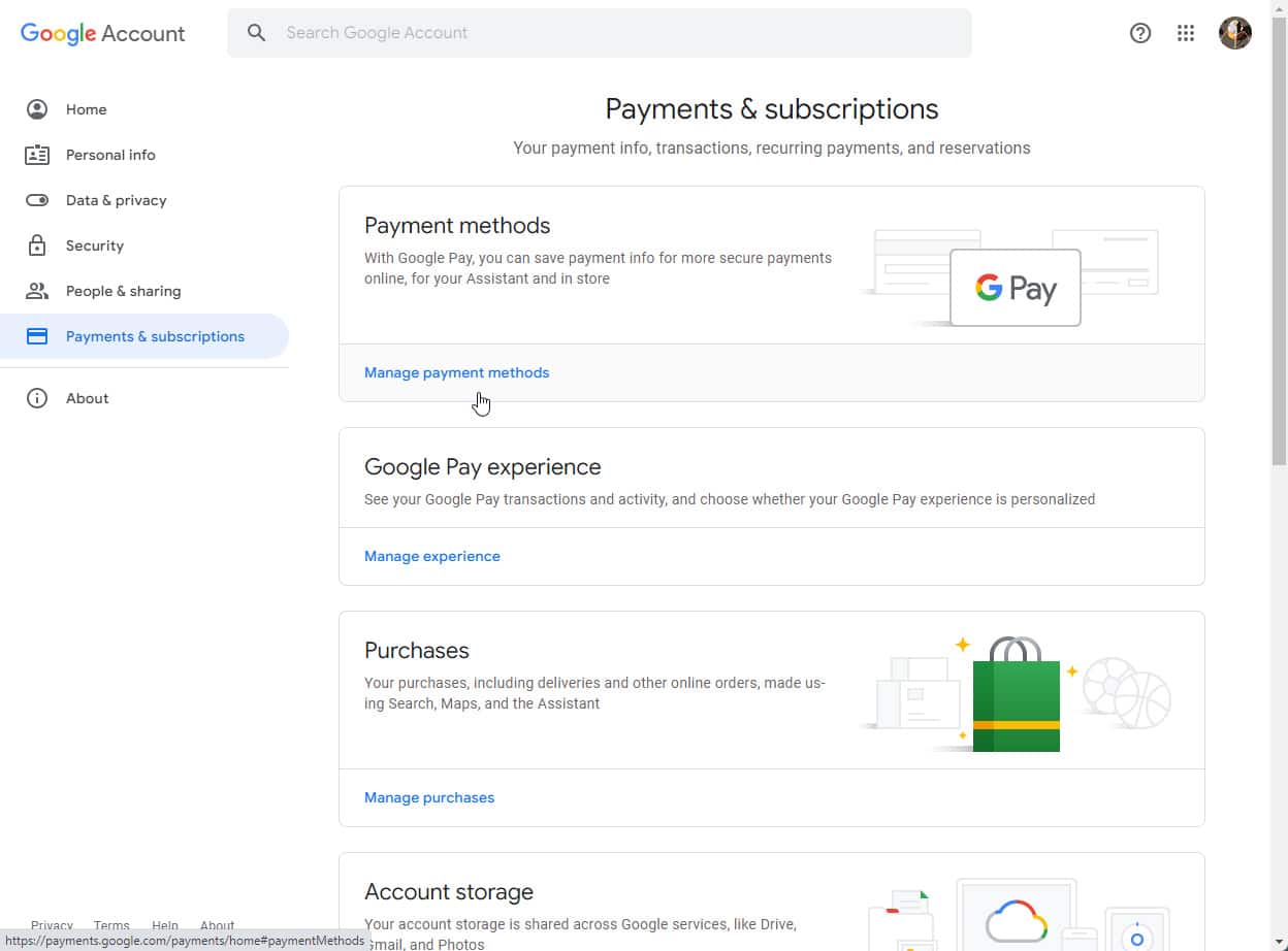 Manage add or remove payment methods