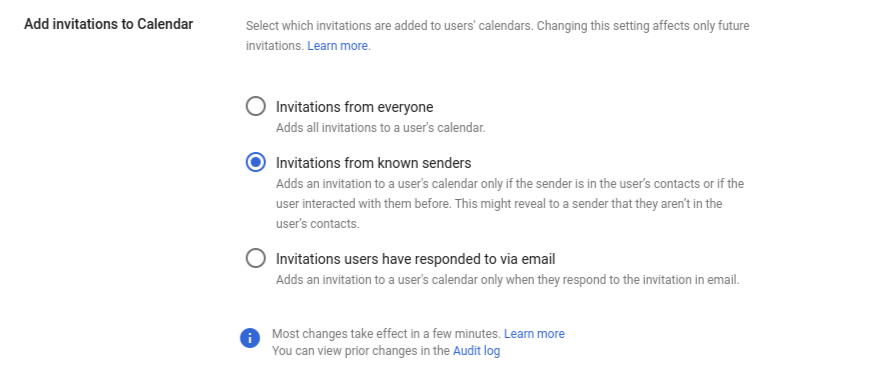 Google Calendar known sender