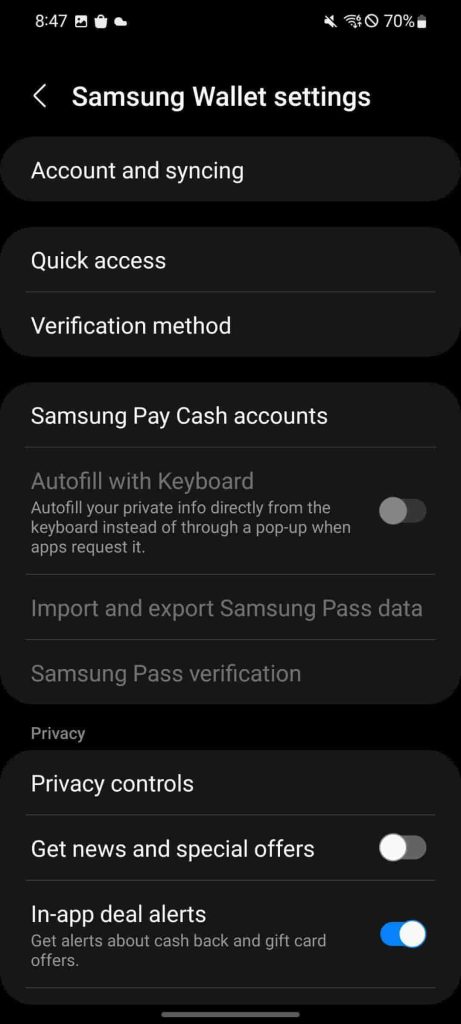 Samsung Wallet homescreen shortcut