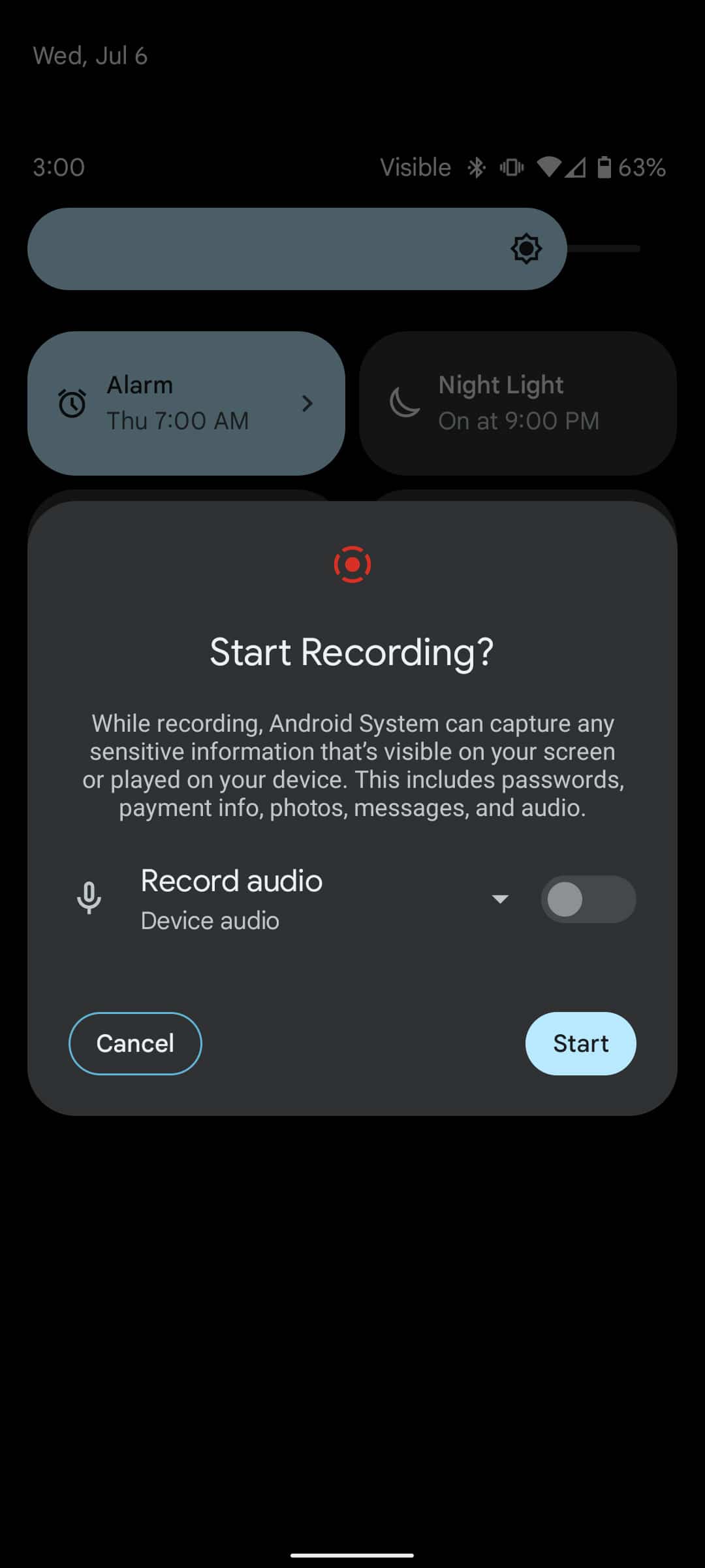 Start screen recording Pixel