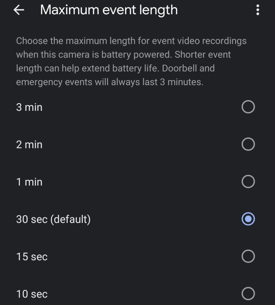 Nest Doorbell event length