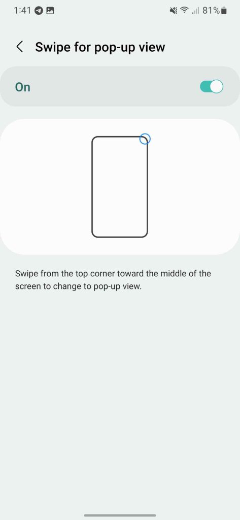 One UI 5 Swipe for Popup Gesture