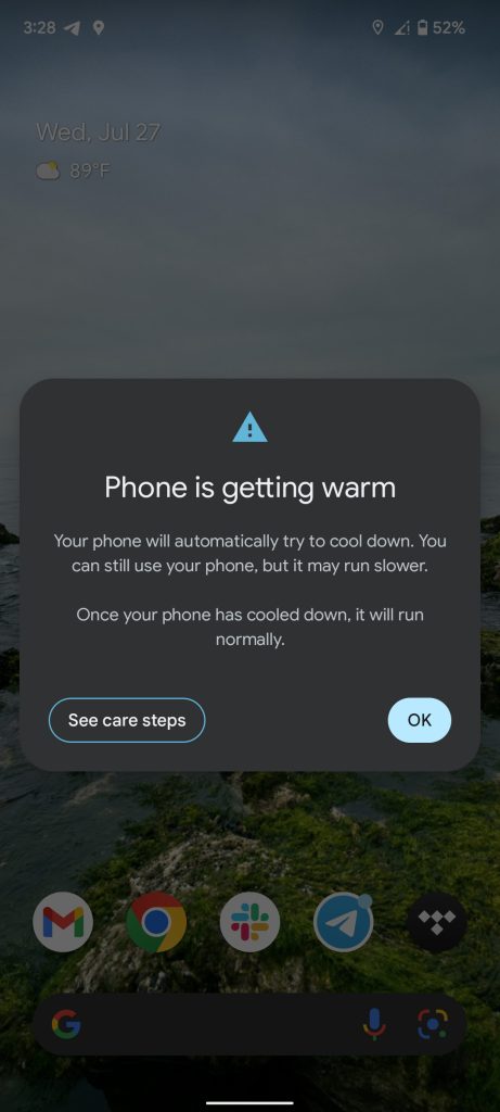 Phone getting too warm notification