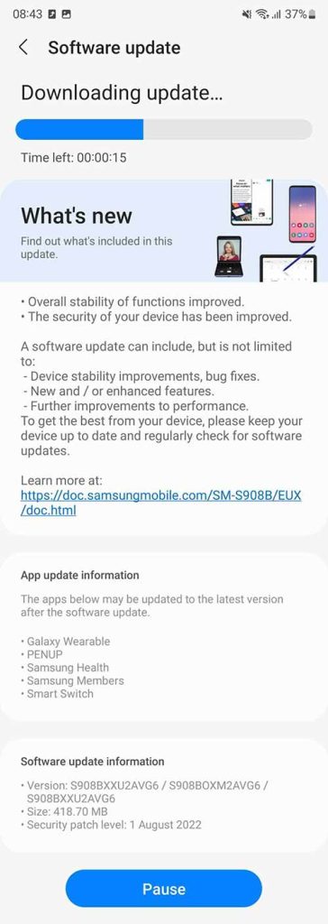 Samsung August 2022 security update