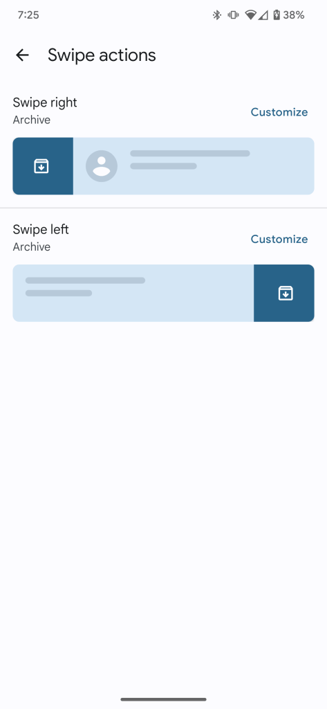 Customizable "Swipe actions" in Google Messages