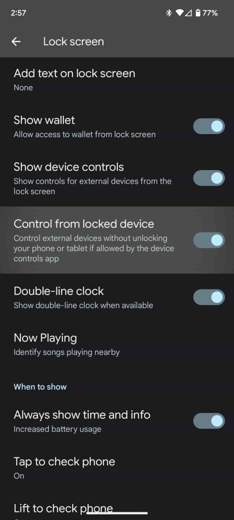 Control Google Home Pixel lock screen