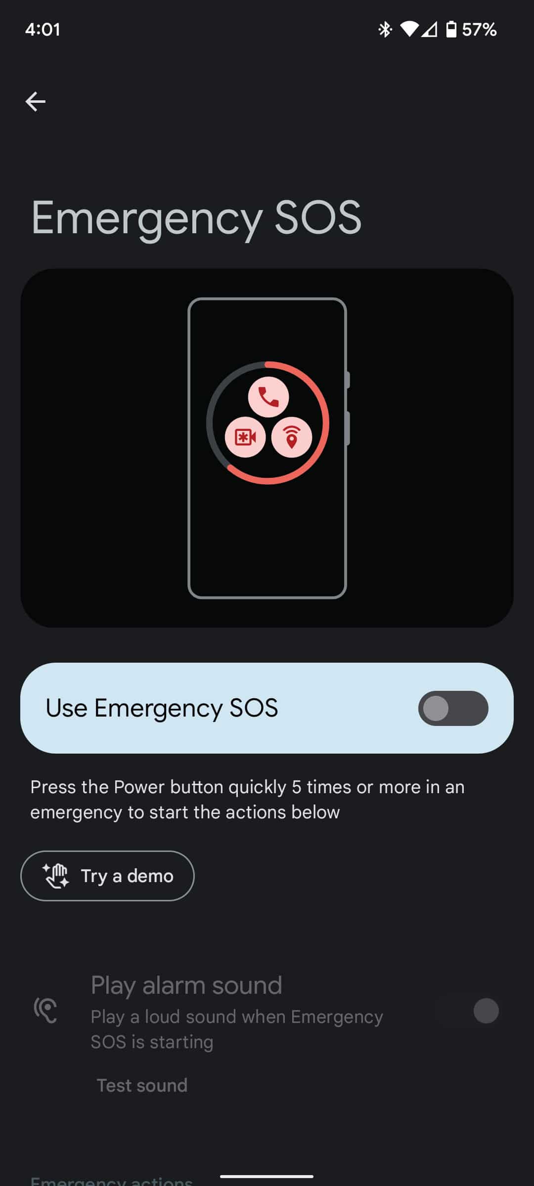 Disable emergency SOS Pixel