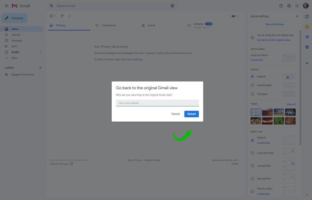 Revert original view Gmail