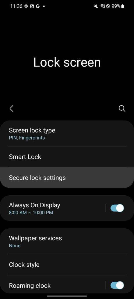 Lock mode Samsung