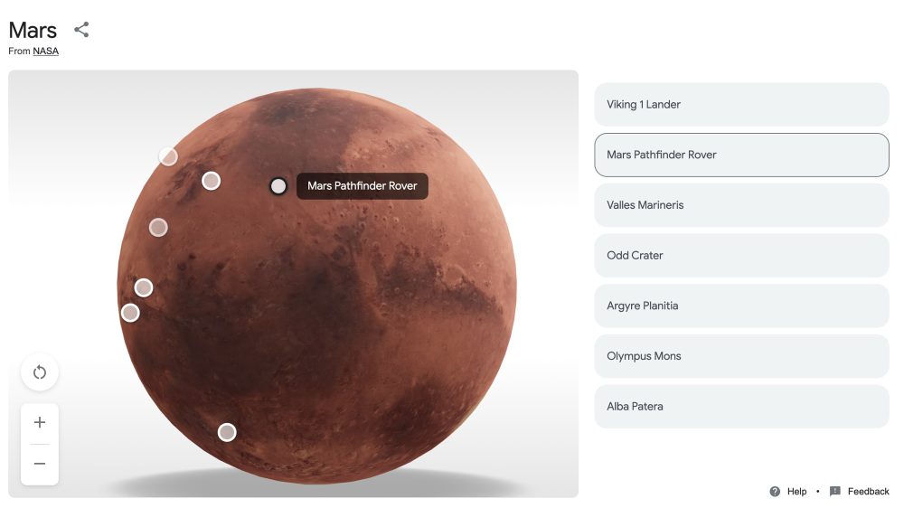 Annotations on 3D model of Mars, courtesy of NASA